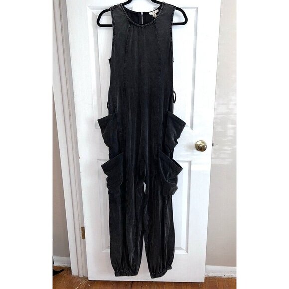 easel Pants - NWT EASEL Lux Mineral Wash Sleeveless Stretch Harem Leg Back Zip Jumpsuit